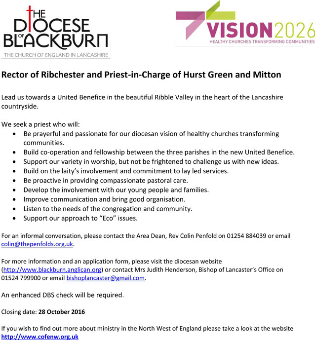 Ribchester Vacancy Advert